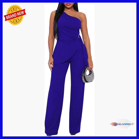 Sexy One Shoulder Top Flare Pants Set Formal Jumpsuit Women's 2 Piece Outfit